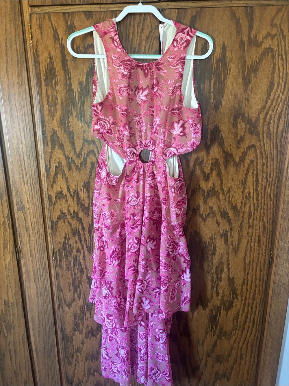 SHEIN Pink Floral Backless Tiered Maxi Dress